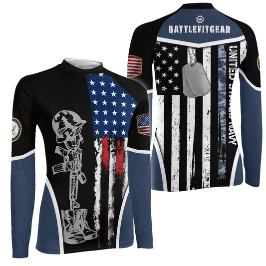 Navy US Flag Women's Long Sleeve Rash Guard