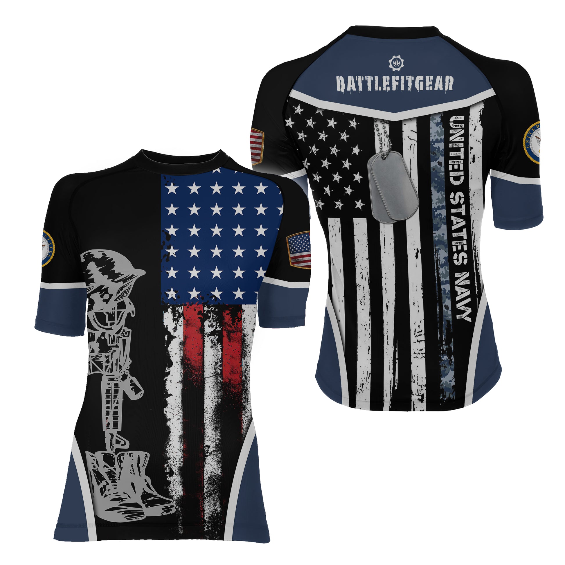 Navy US Flag Women's Short Sleeve Rash Guard