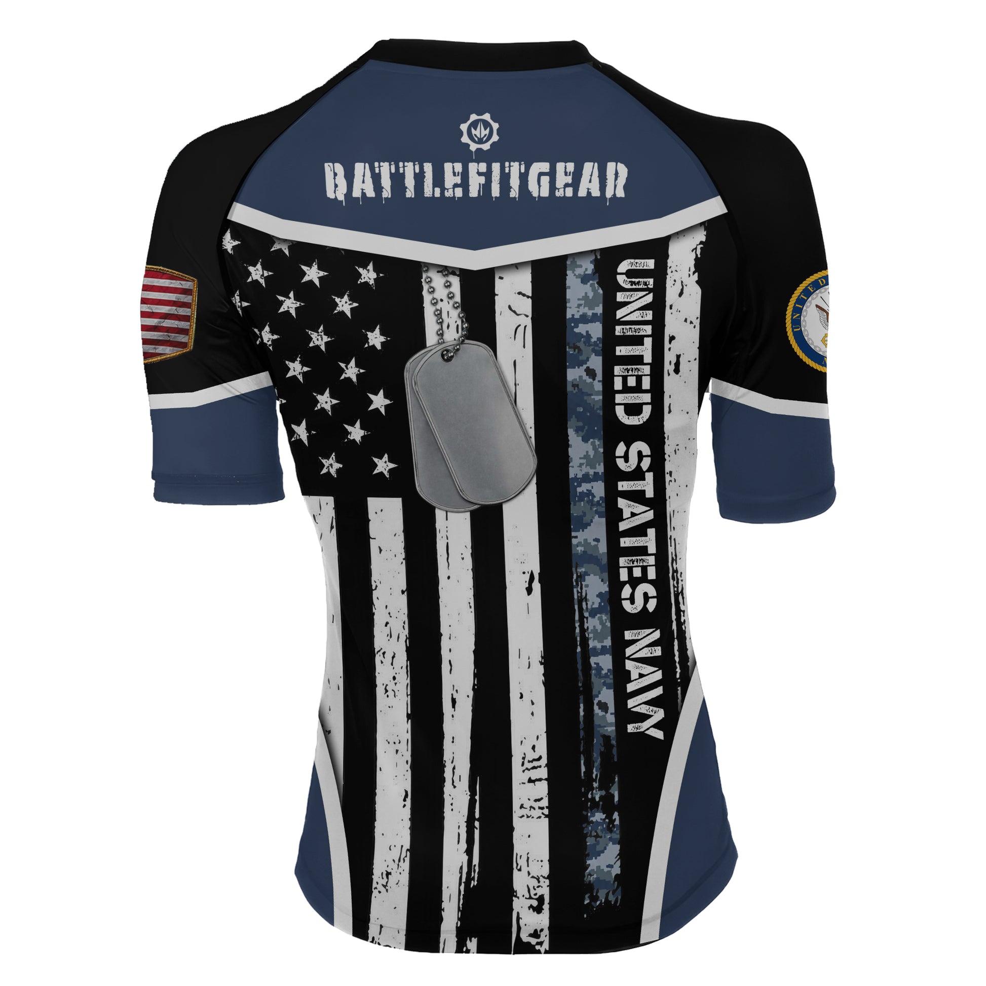 Navy US Flag Women's Short Sleeve Rash Guard