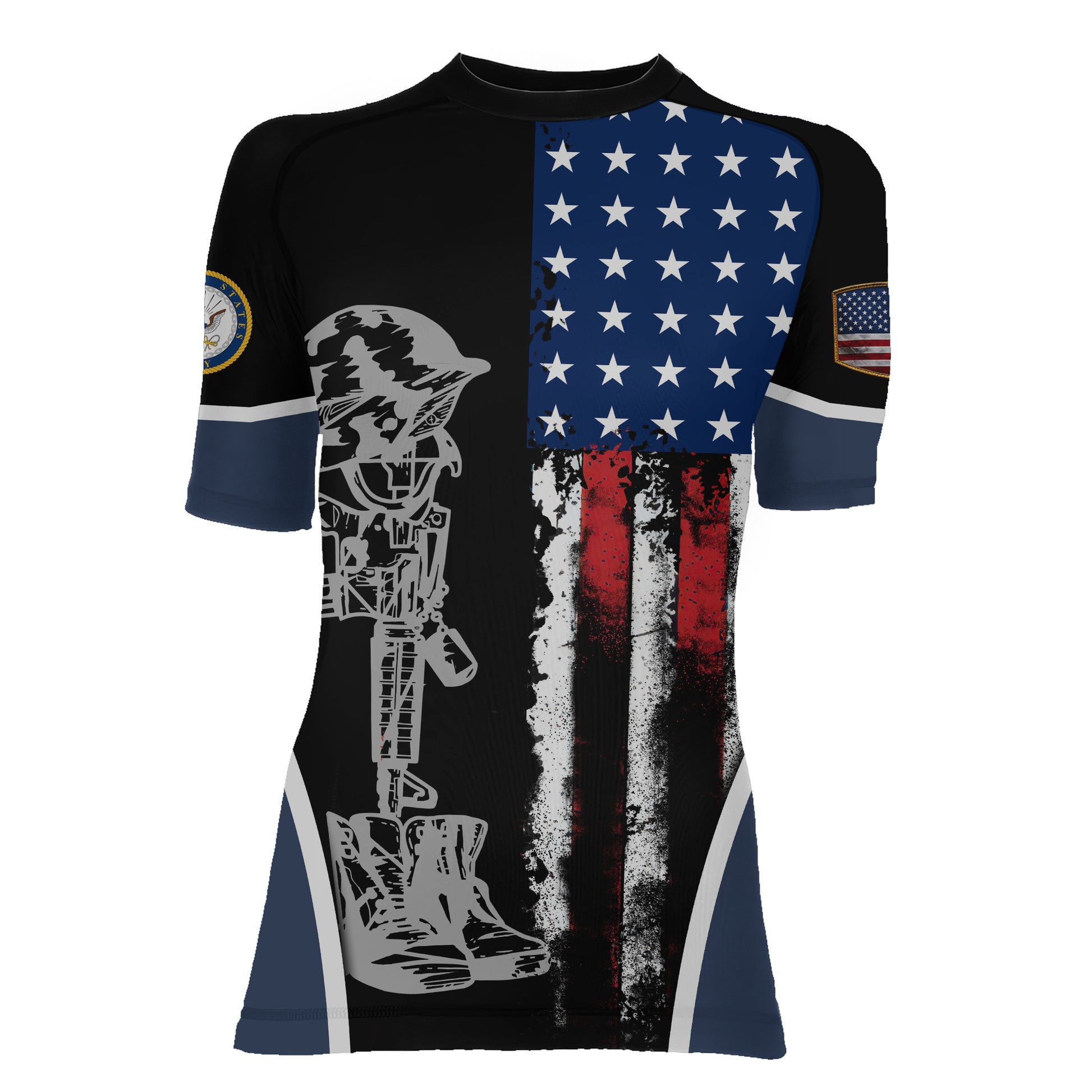 Navy US Flag Women's Short Sleeve Rash Guard