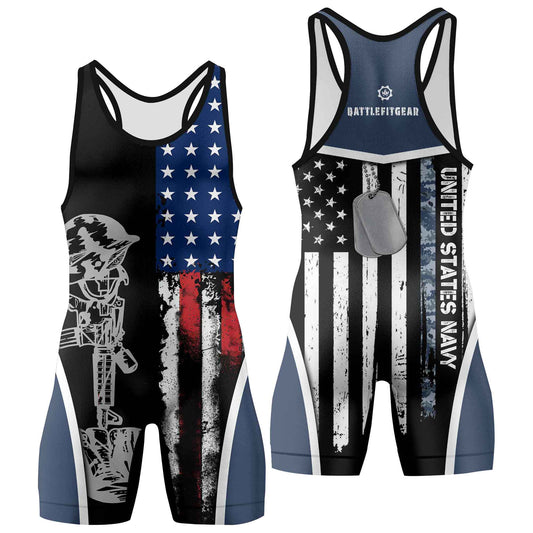 Navy US Flag Wrestling Singlets