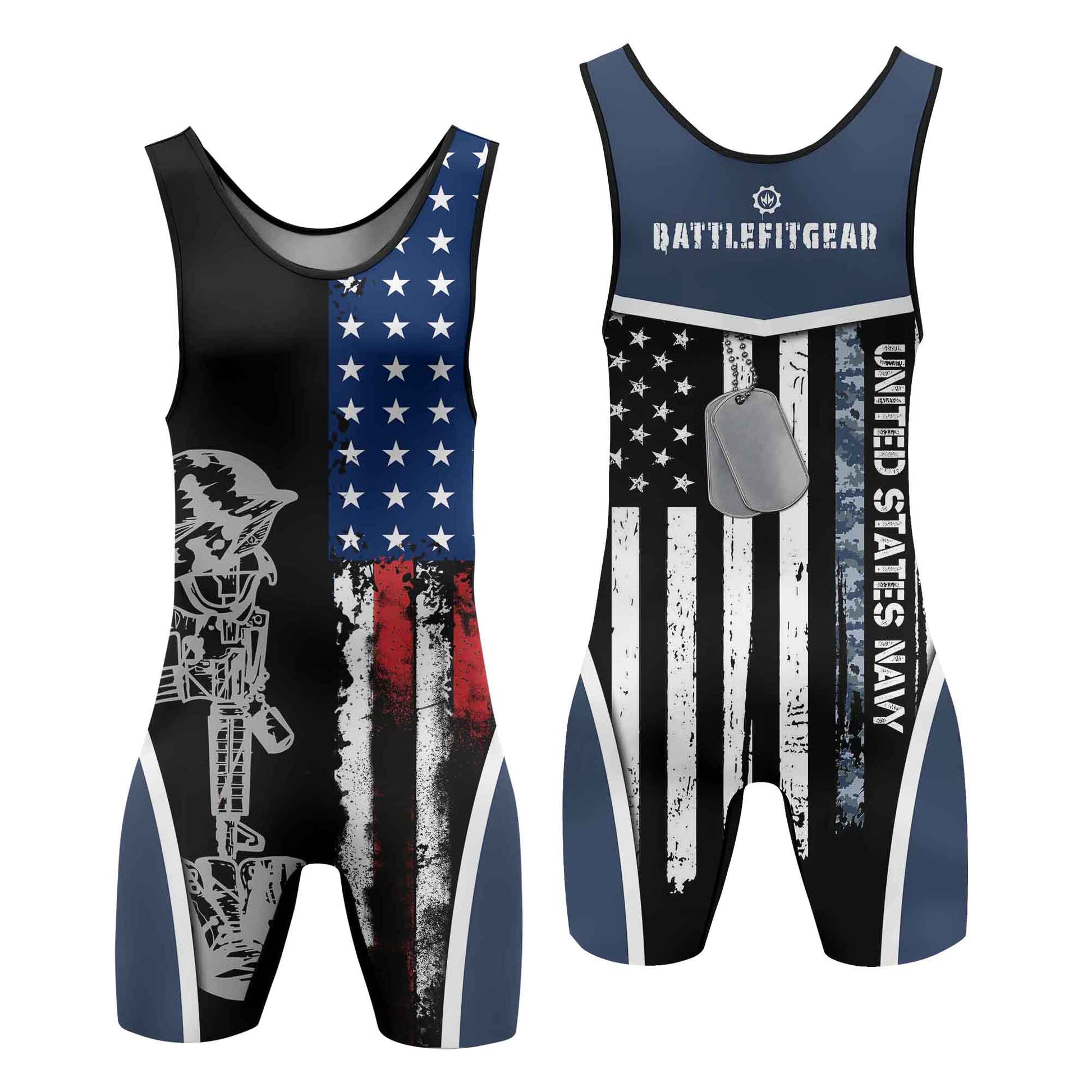 Navy US Flag Wrestling Singlets
