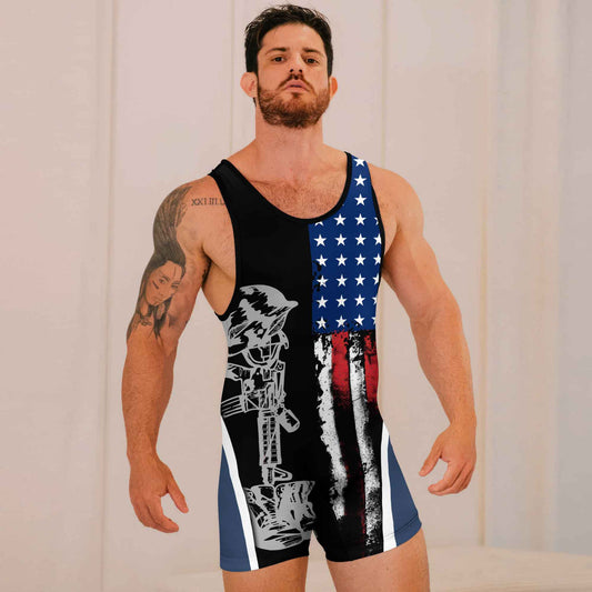 Navy US Flag Wrestling Singlets