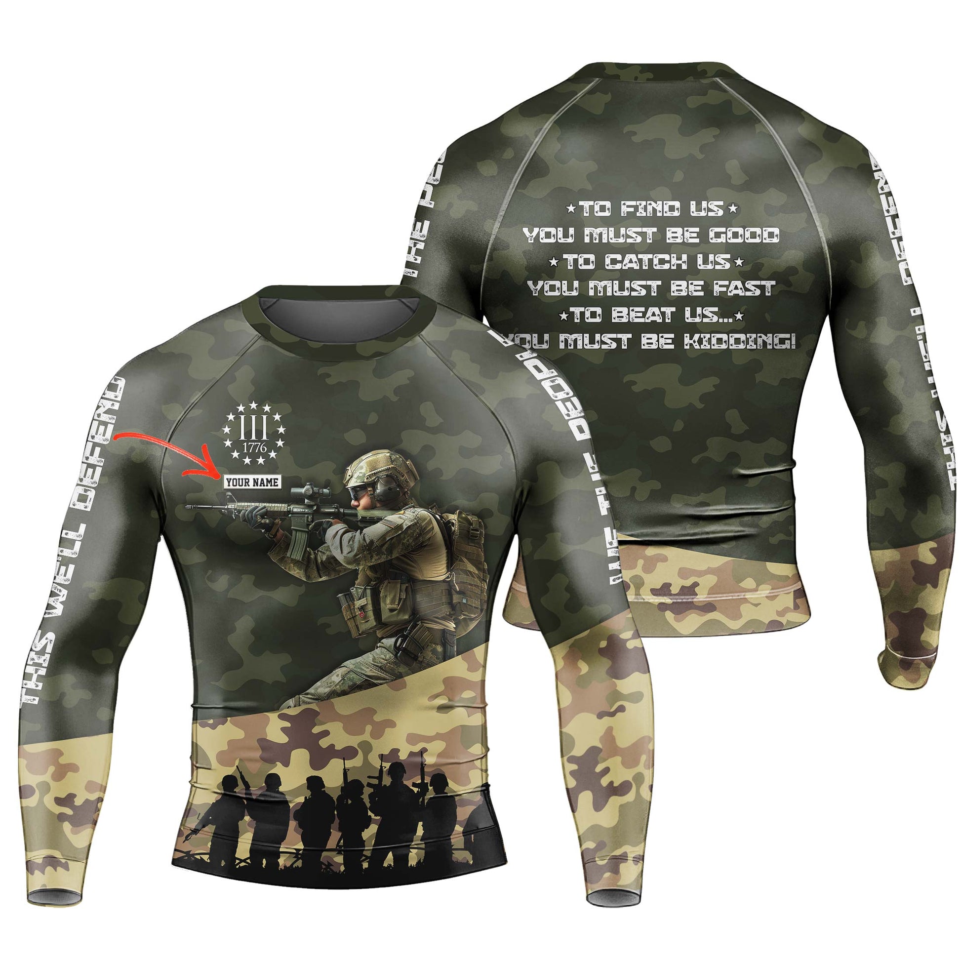 Personalized 1776 US Army Men's Long Sleeve Rash Guard