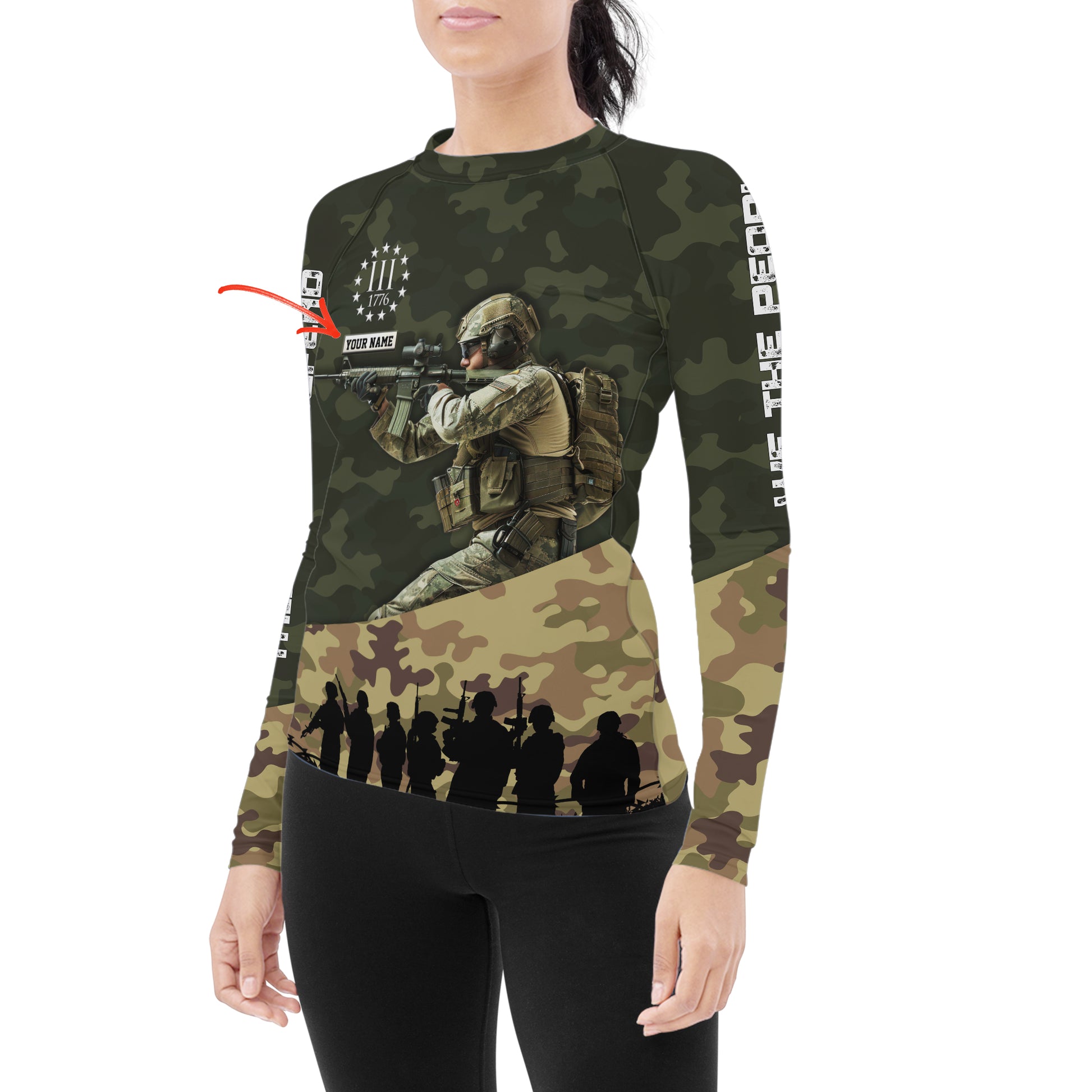 Personalized 1776 US Army Women's Long Sleeve Rash Guard