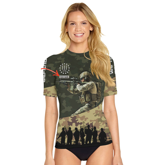 Personalized 1776 US Army Women's Short Sleeve Rash Guard