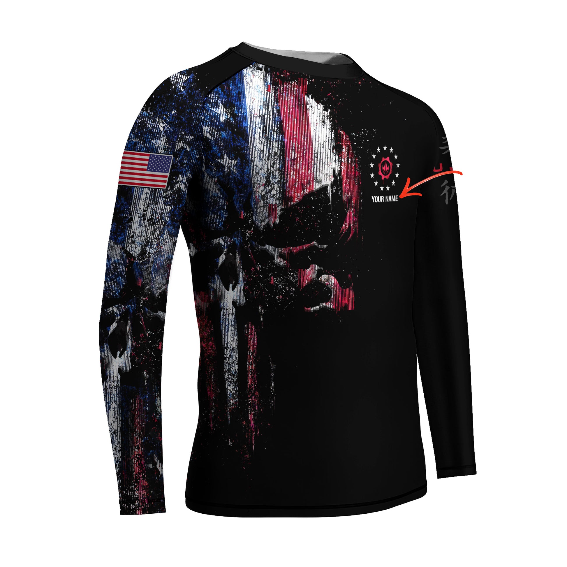 Personalized American Jiu Jitsu Skull Grunge Kids Rash Guard