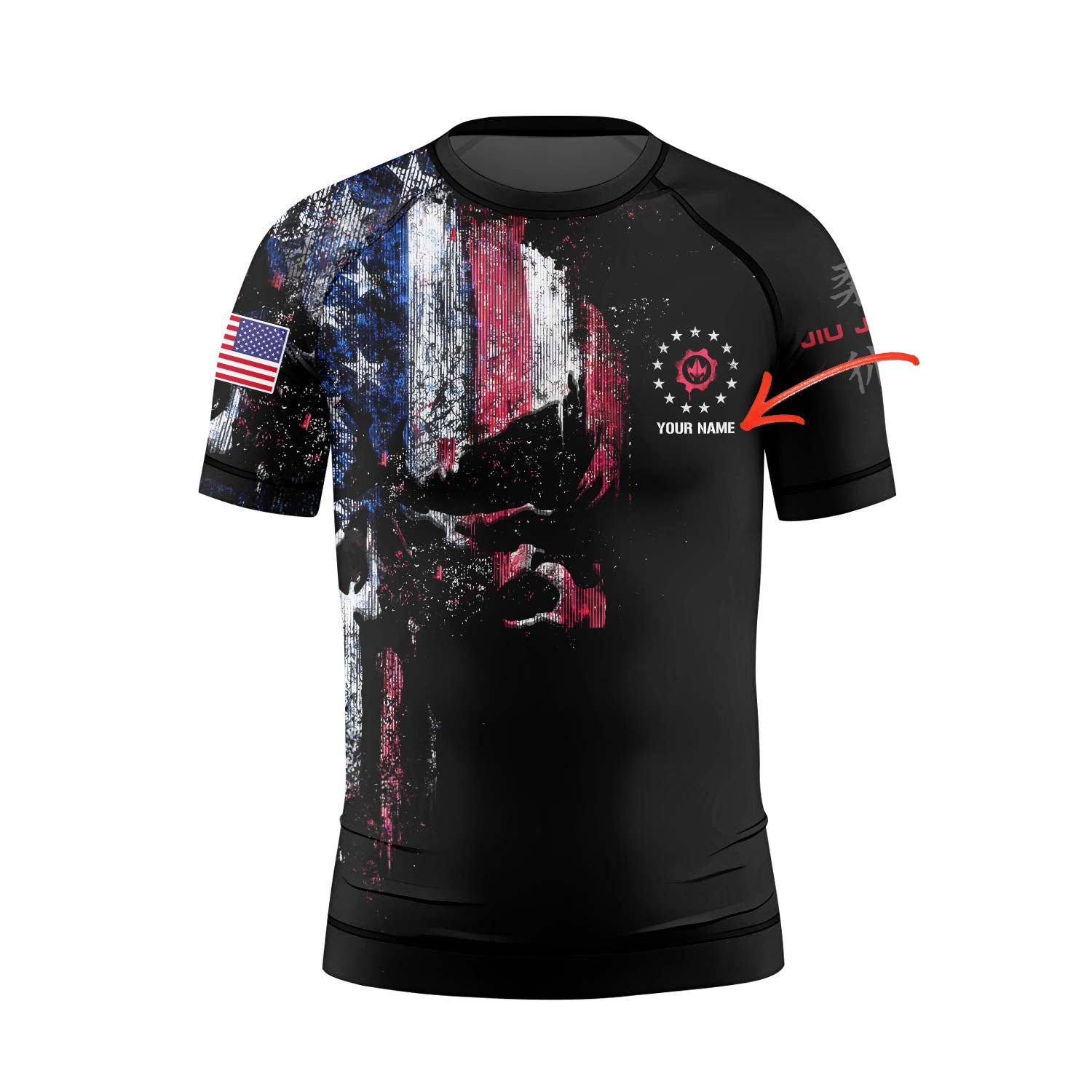 Personalized American Jiu Jitsu Skull Grunge Kids Rash Guard