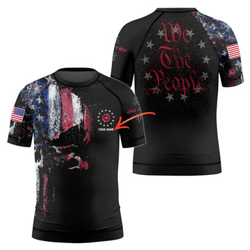 Personalized American Jiu Jitsu Skull Grunge Kids Rash Guard