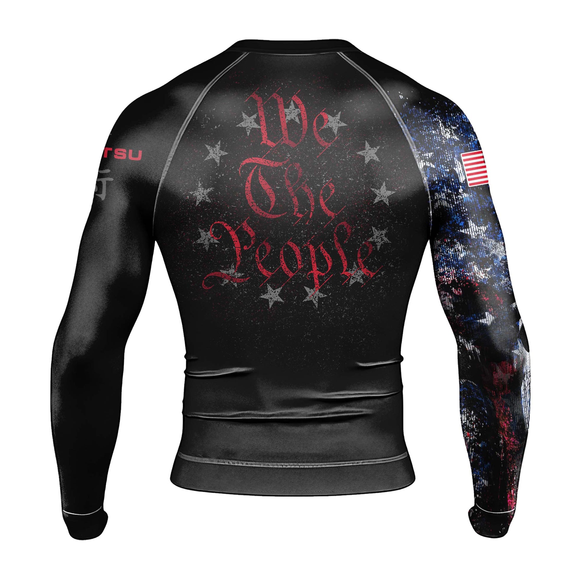 Personalized American Jiu Jitsu Skull Grunge Men's Long Sleeve Rash Guard