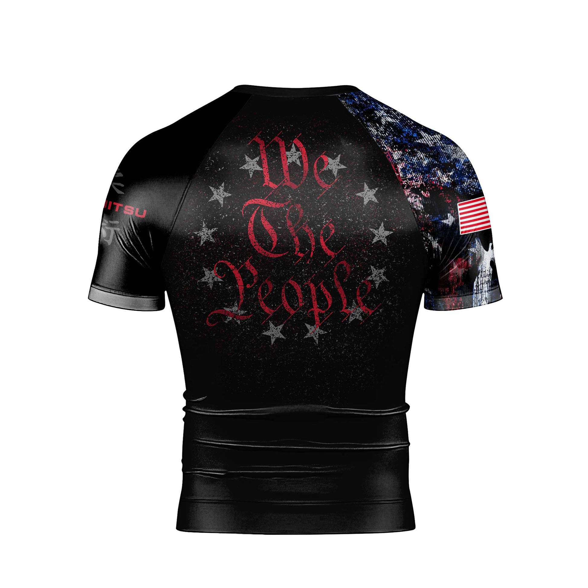 Personalized American Jiu Jitsu Skull Grunge Men's Short Sleeve Rash Guard