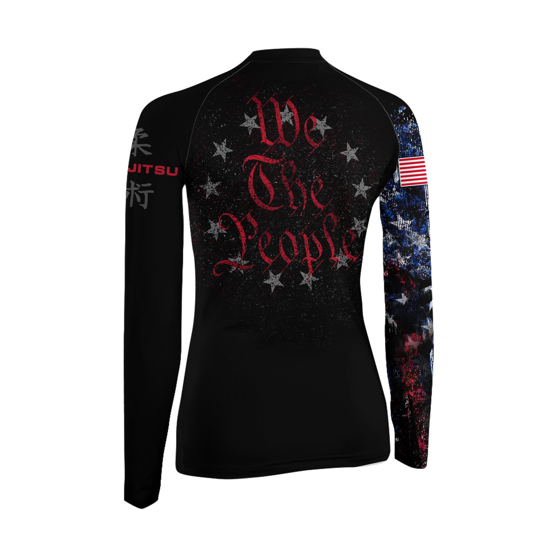 Personalized American Jiu Jitsu Skull Grunge Women's Long Sleeve Rash Guard