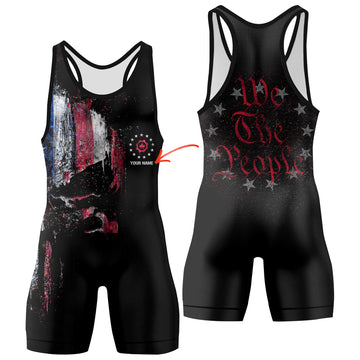 Personalized American Jiu Jitsu Skull Grunge Wrestling Singlets