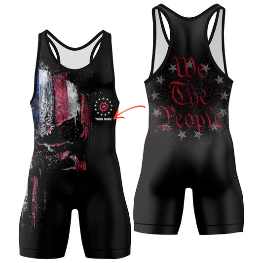 Personalized American Jiu Jitsu Skull Grunge Wrestling Singlets