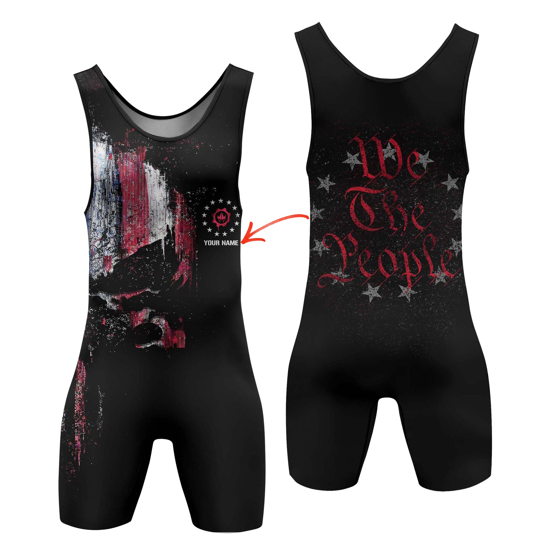 Personalized American Jiu Jitsu Skull Grunge Wrestling Singlets