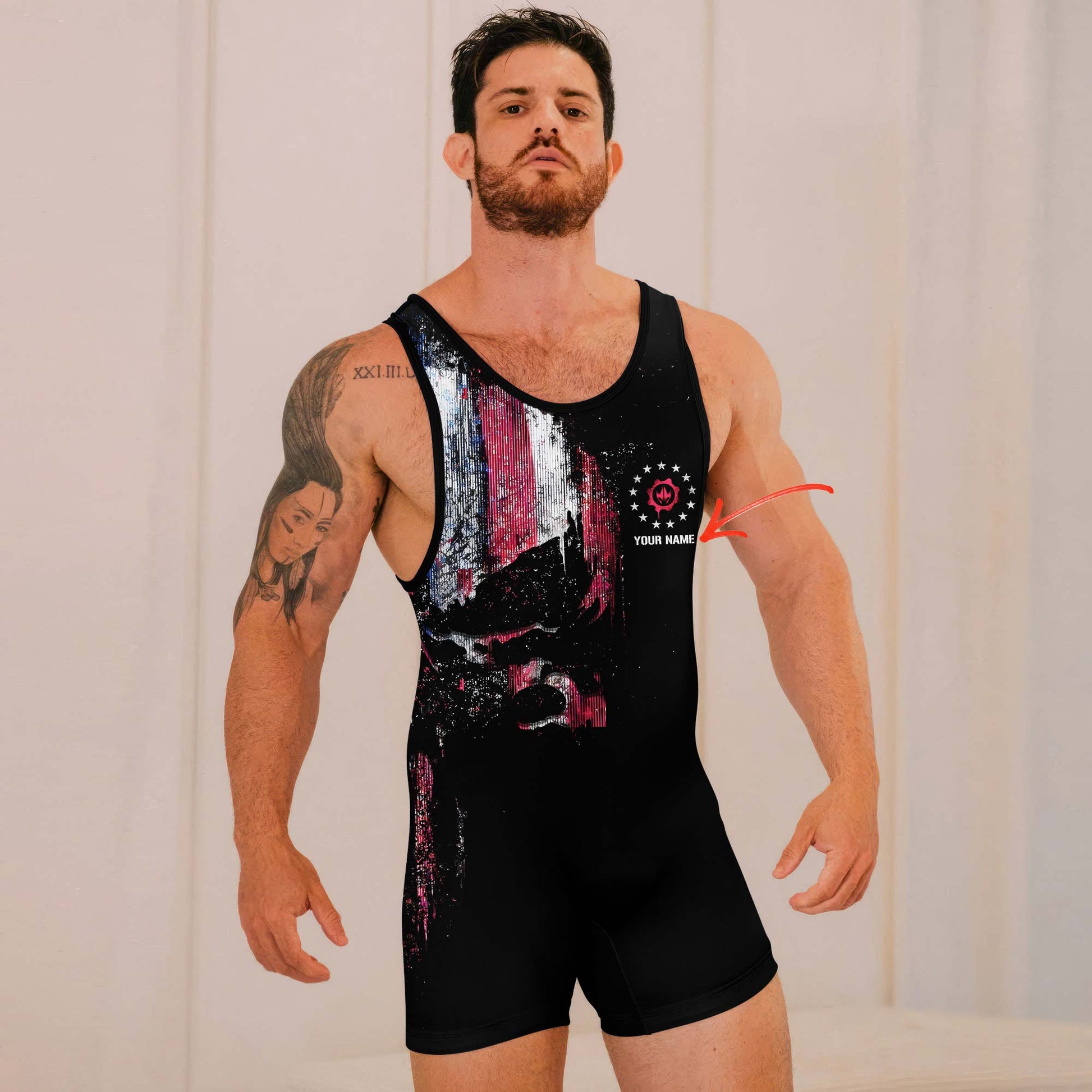 Personalized American Jiu Jitsu Skull Grunge Wrestling Singlets