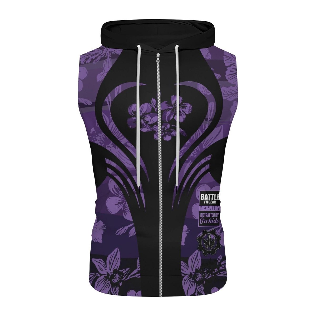 Orchid Series Floral Violet Heart Pattern Sleeveless Pullover & Zip Hoodie - BattleFitGear