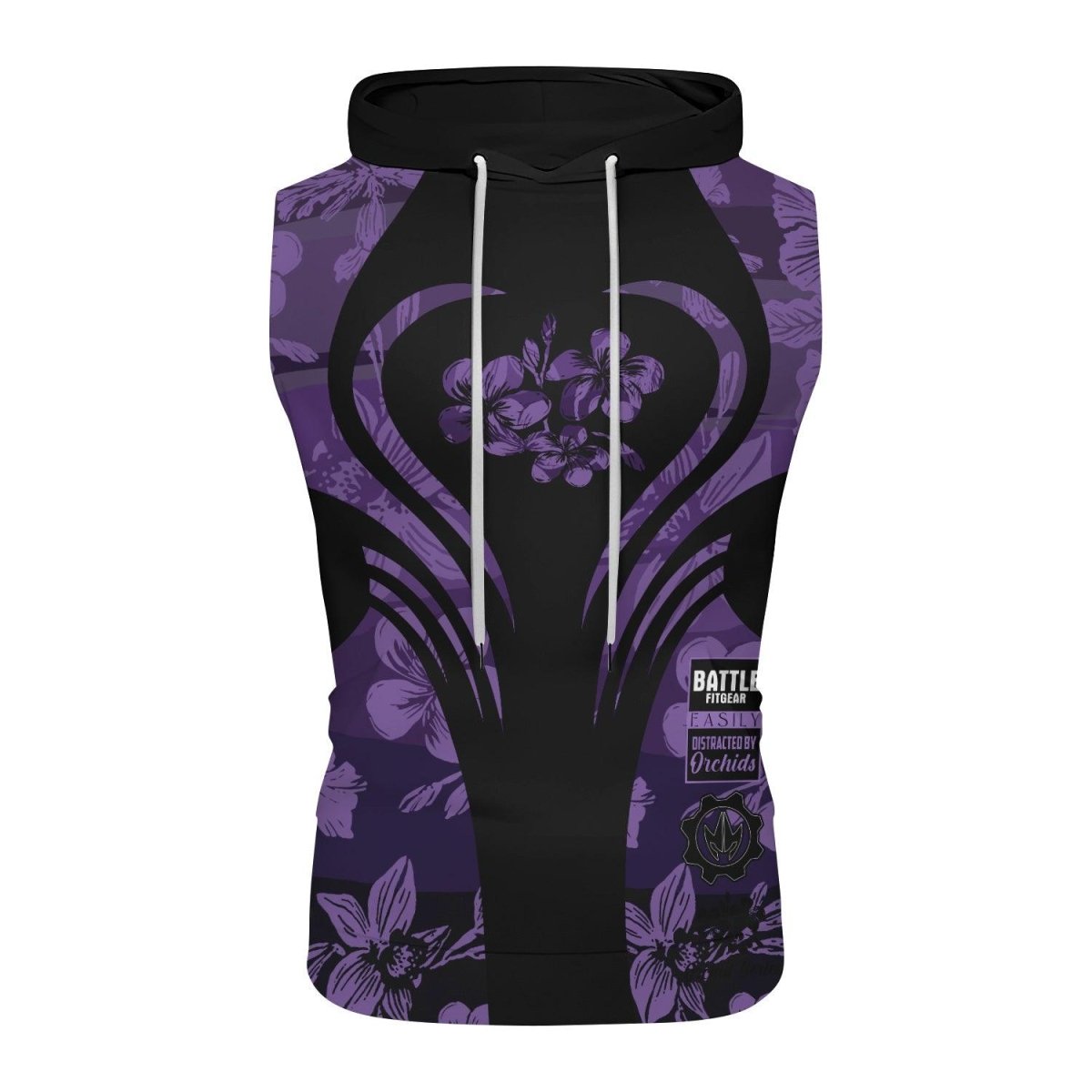 Orchid Series Floral Violet Heart Pattern Sleeveless Pullover & Zip Hoodie - BattleFitGear