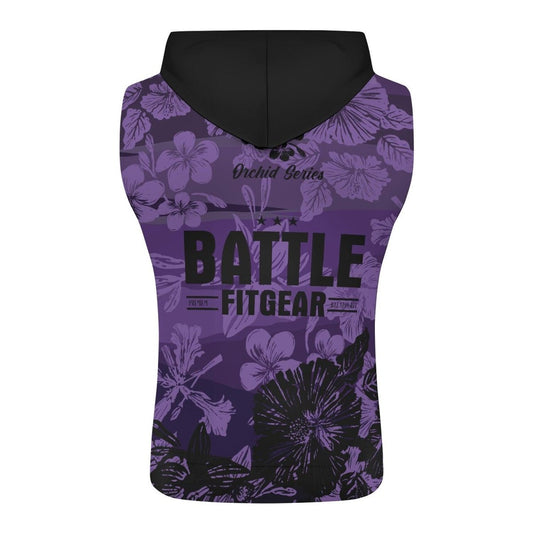 Orchid Series Floral Violet Heart Pattern Sleeveless Pullover & Zip Hoodie - BattleFitGear