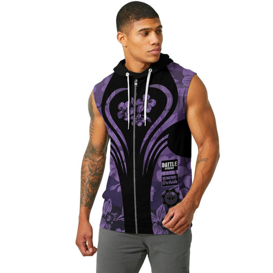 Orchid Series Floral Violet Heart Pattern Sleeveless Pullover & Zip Hoodie - BattleFitGear