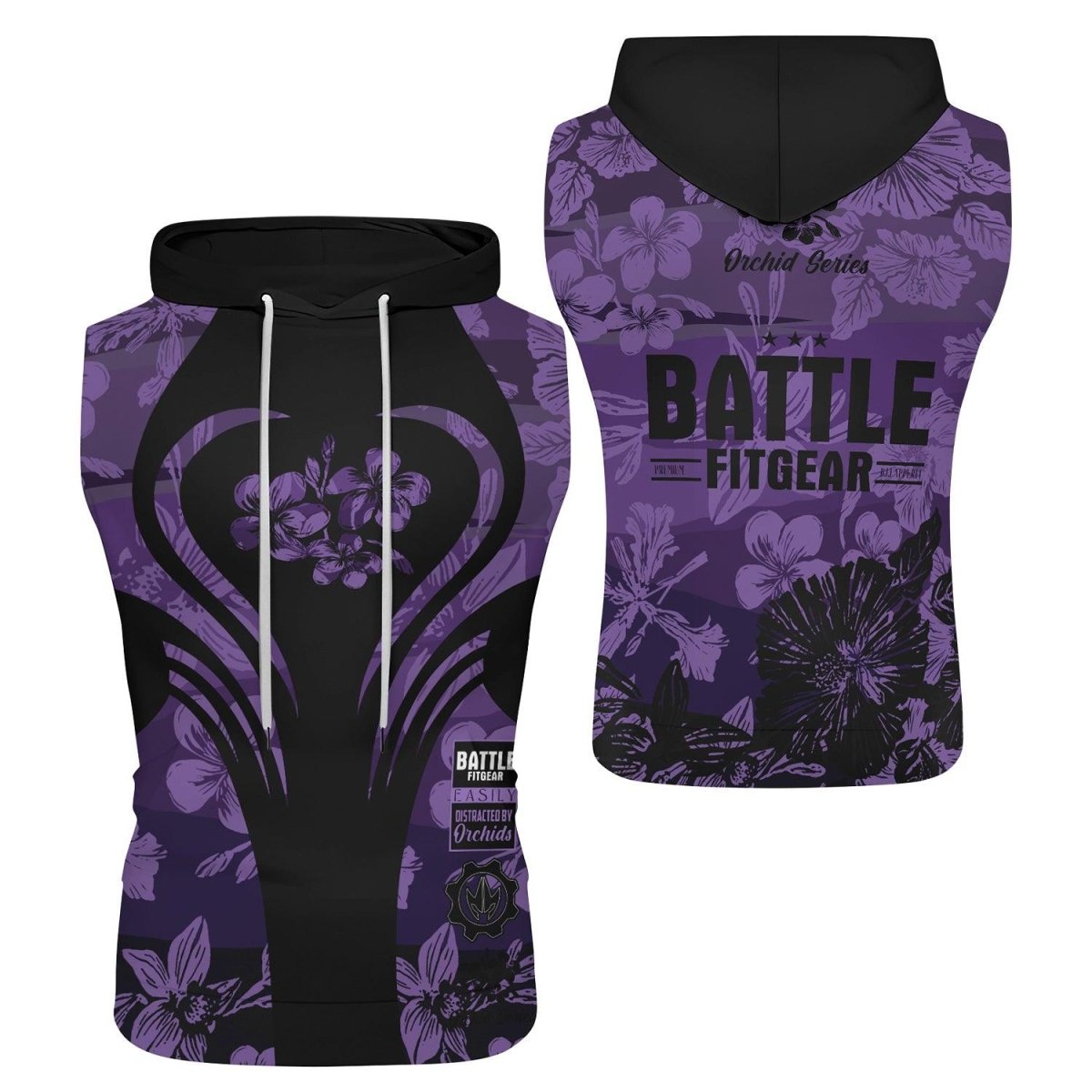 Orchid Series Floral Violet Heart Pattern Sleeveless Pullover & Zip Hoodie - BattleFitGear