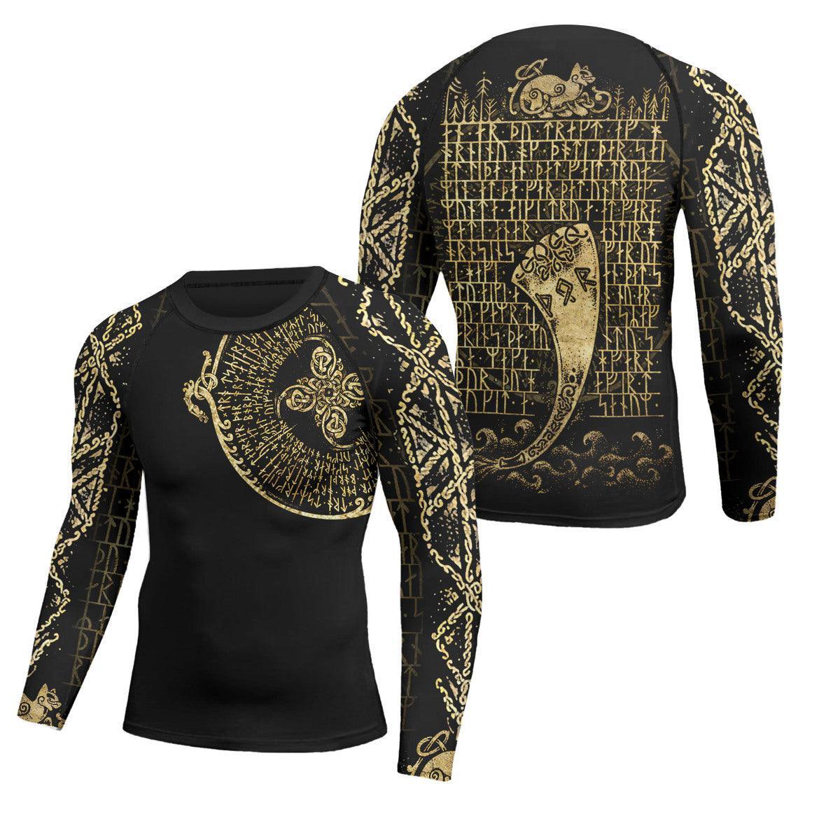Golden Viking Horn Men's Long Sleeve Rash Guard Bjj Rashguard