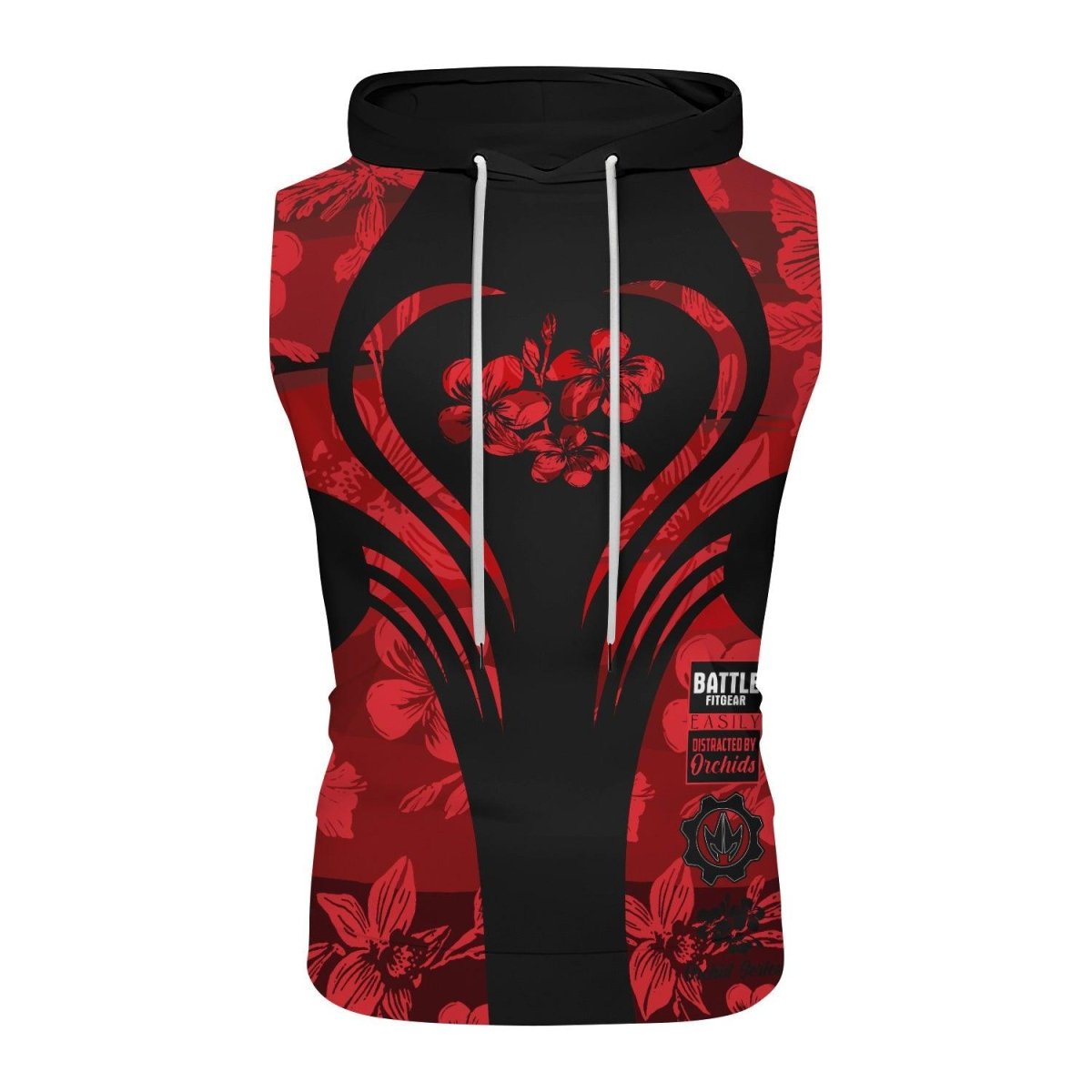 Orchid Series Floral Red Heart Pattern Sleeveless Pullover & Zip Hoodie - BattleFitGear