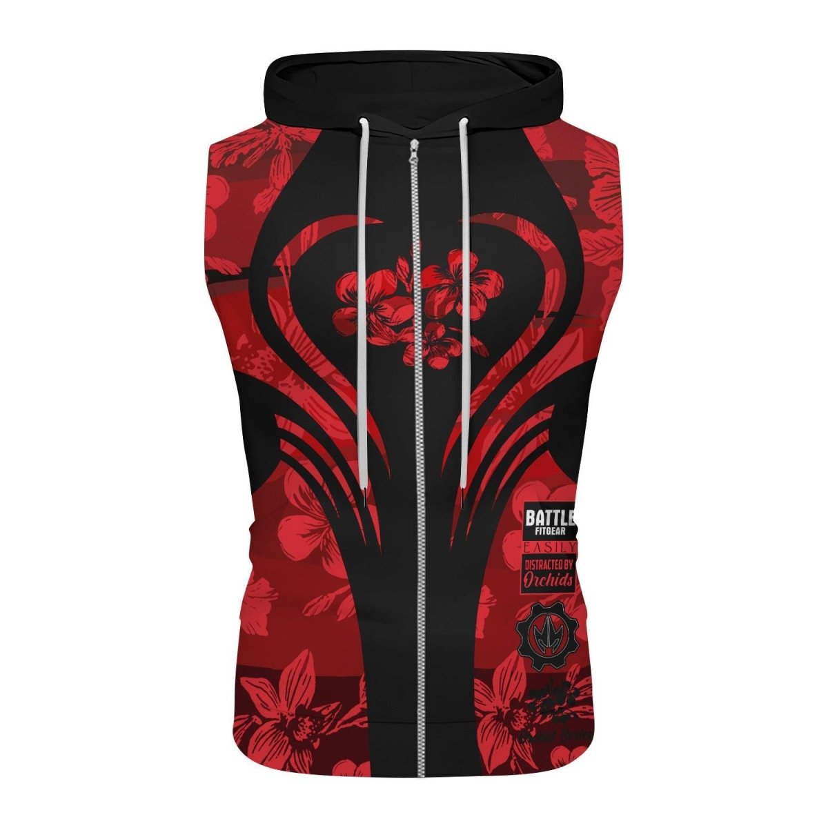 Orchid Series Floral Red Heart Pattern Sleeveless Pullover & Zip Hoodie - BattleFitGear