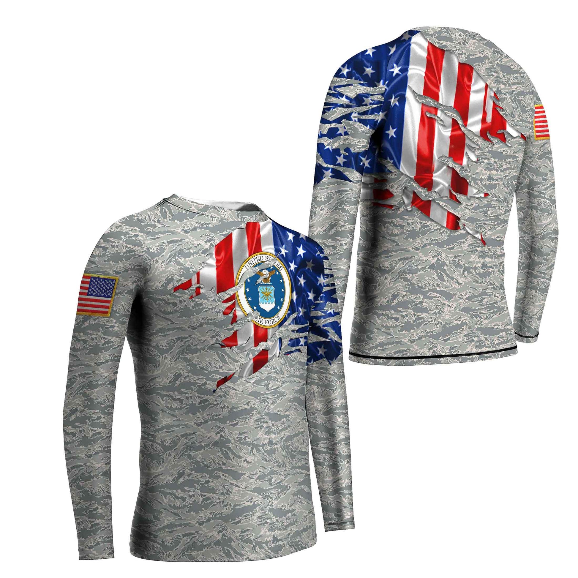 US Air Force American Flag Camo Kids Rash Guard