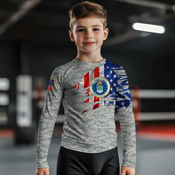 US Air Force American Flag Camo Kids Rash Guard