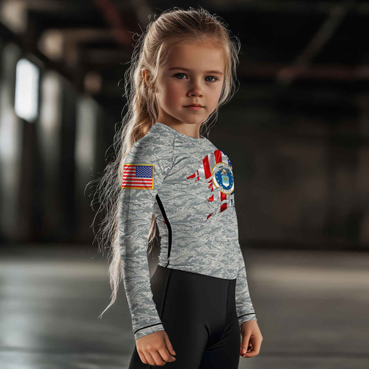 US Air Force American Flag Camo Kids Rash Guard