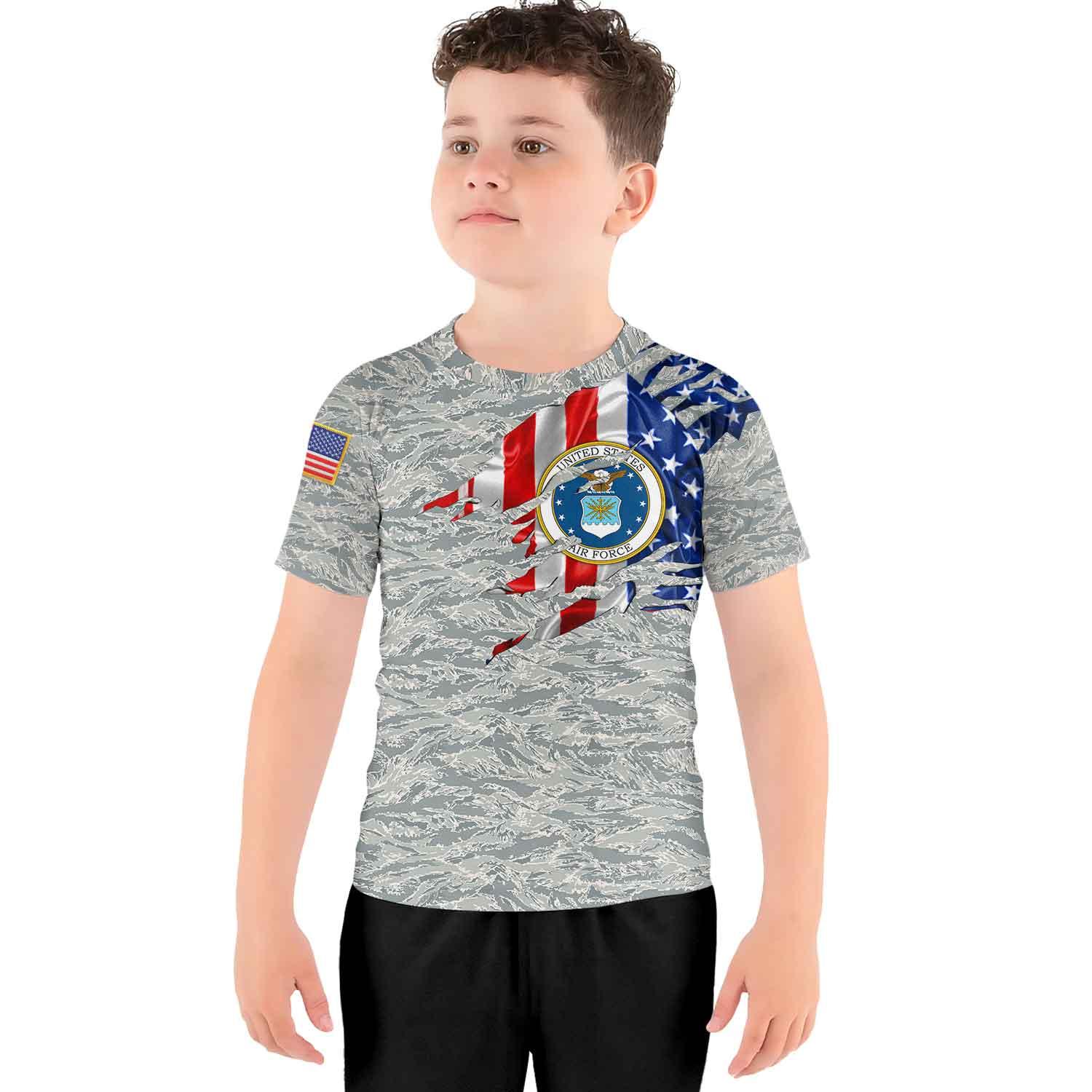 US Air Force American Flag Camo Kids Rash Guard