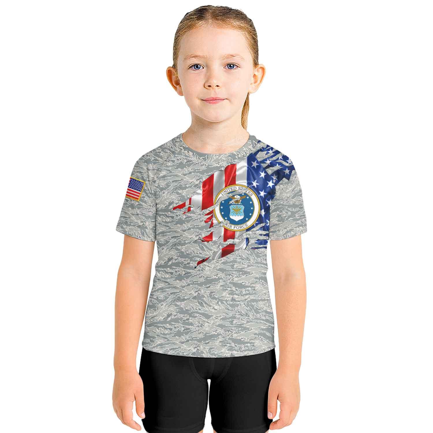 US Air Force American Flag Camo Kids Rash Guard