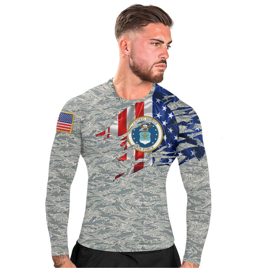 US Air Force American Flag Camo Men's Long Sleeve Rash Guard
