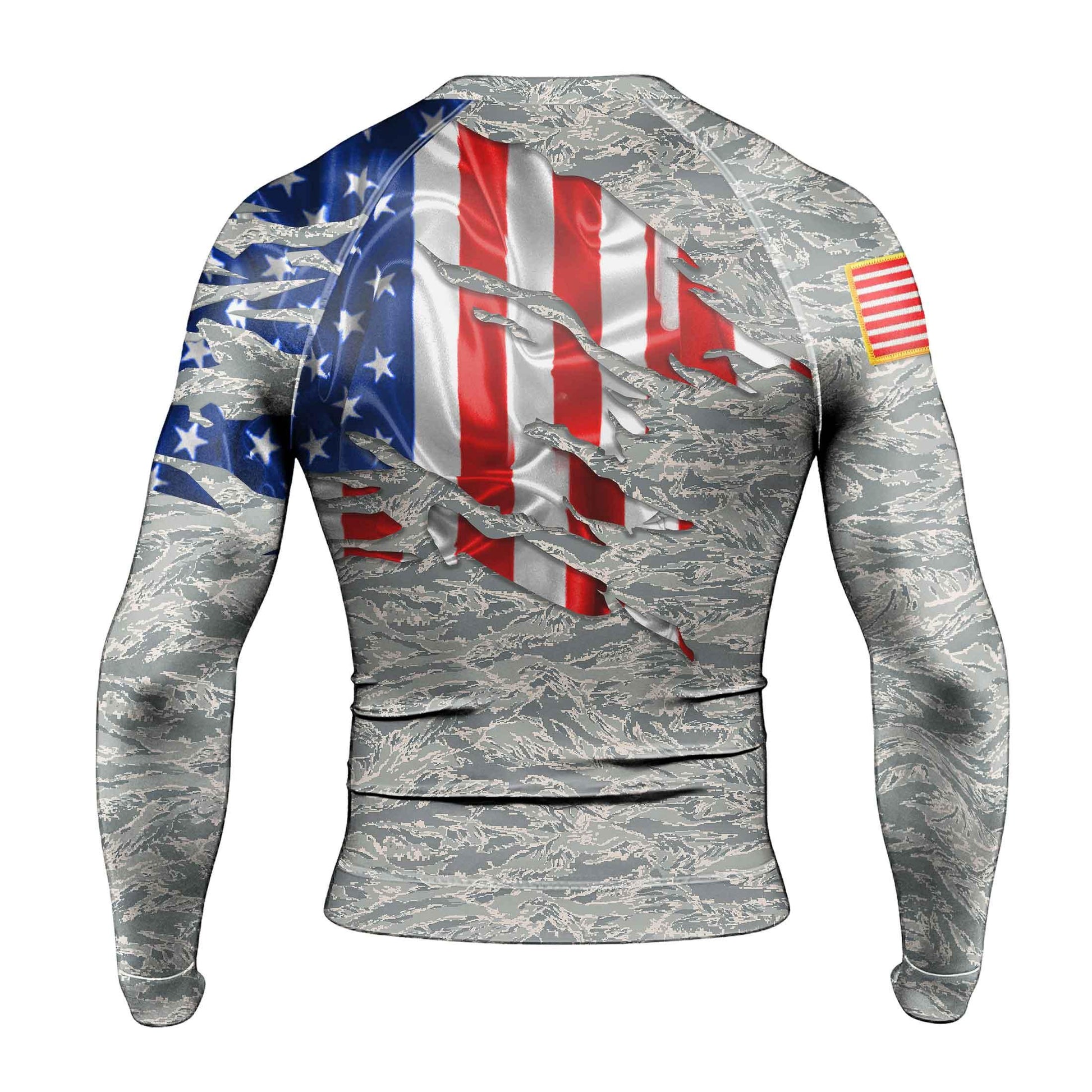 US Air Force American Flag Camo Men's Long Sleeve Rash Guard