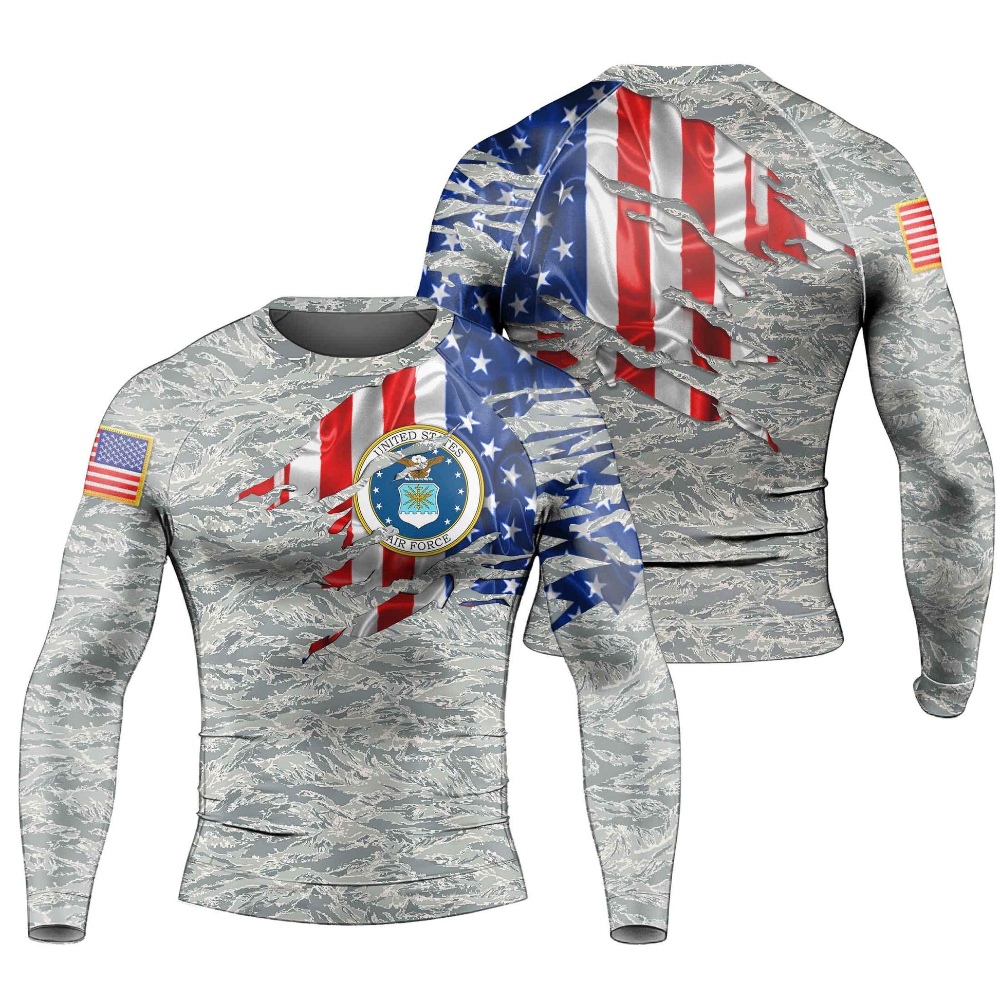 US Air Force American Flag Camo Men's Long Sleeve Rash Guard