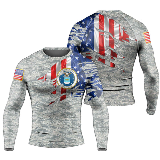 US Air Force American Flag Camo Men's Long Sleeve Rash Guard