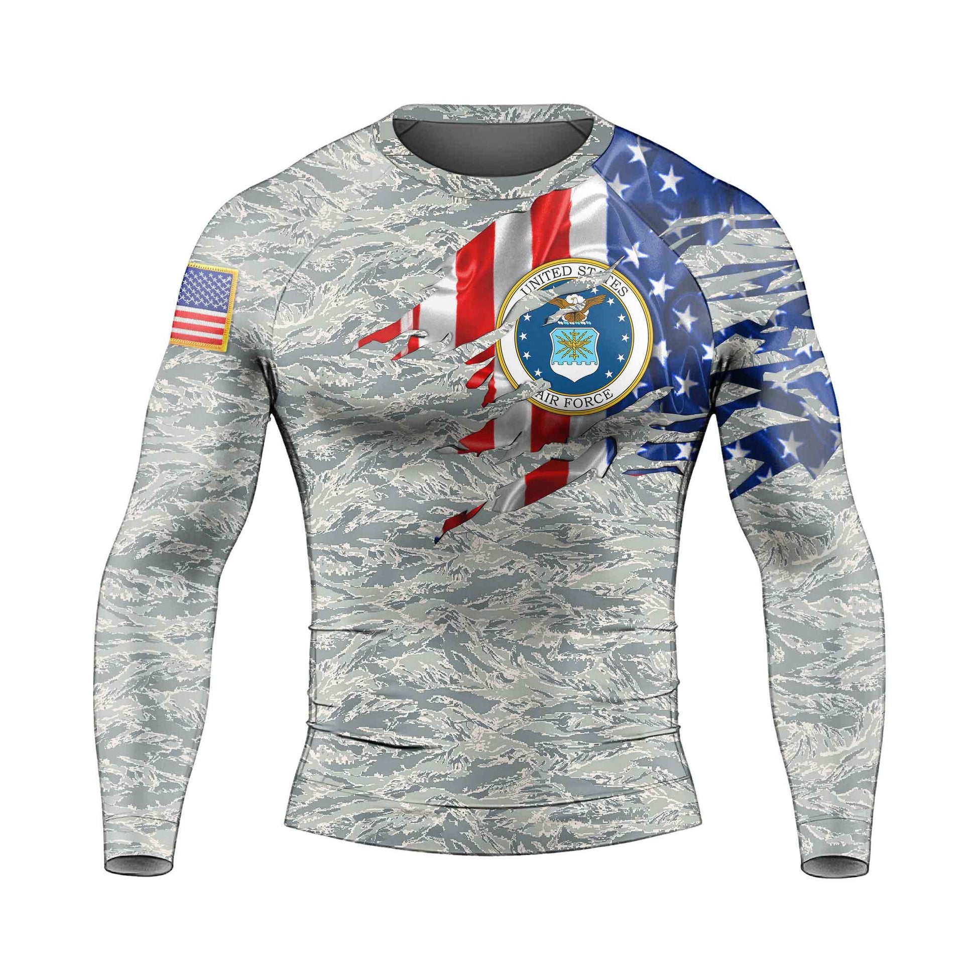 US Air Force American Flag Camo Men's Long Sleeve Rash Guard