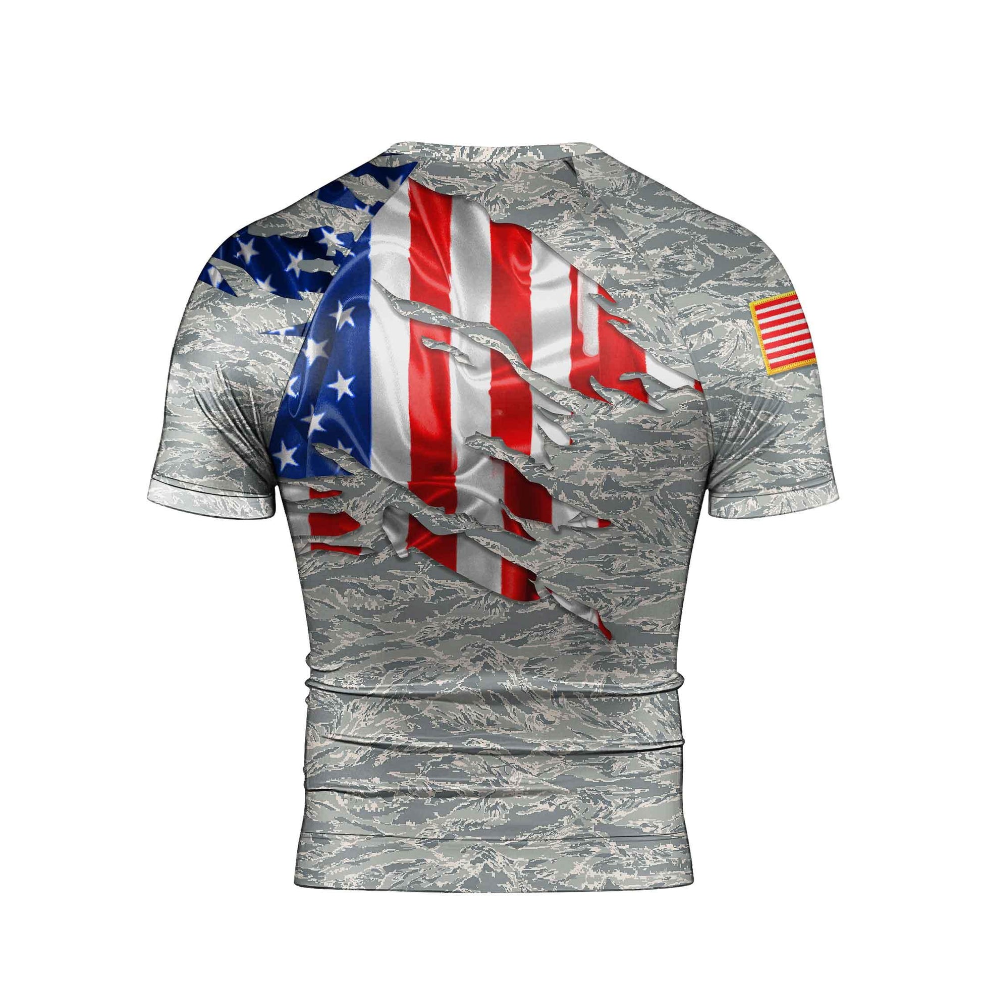 US Air Force American Flag Camo Men's Short Sleeve Rash Guard