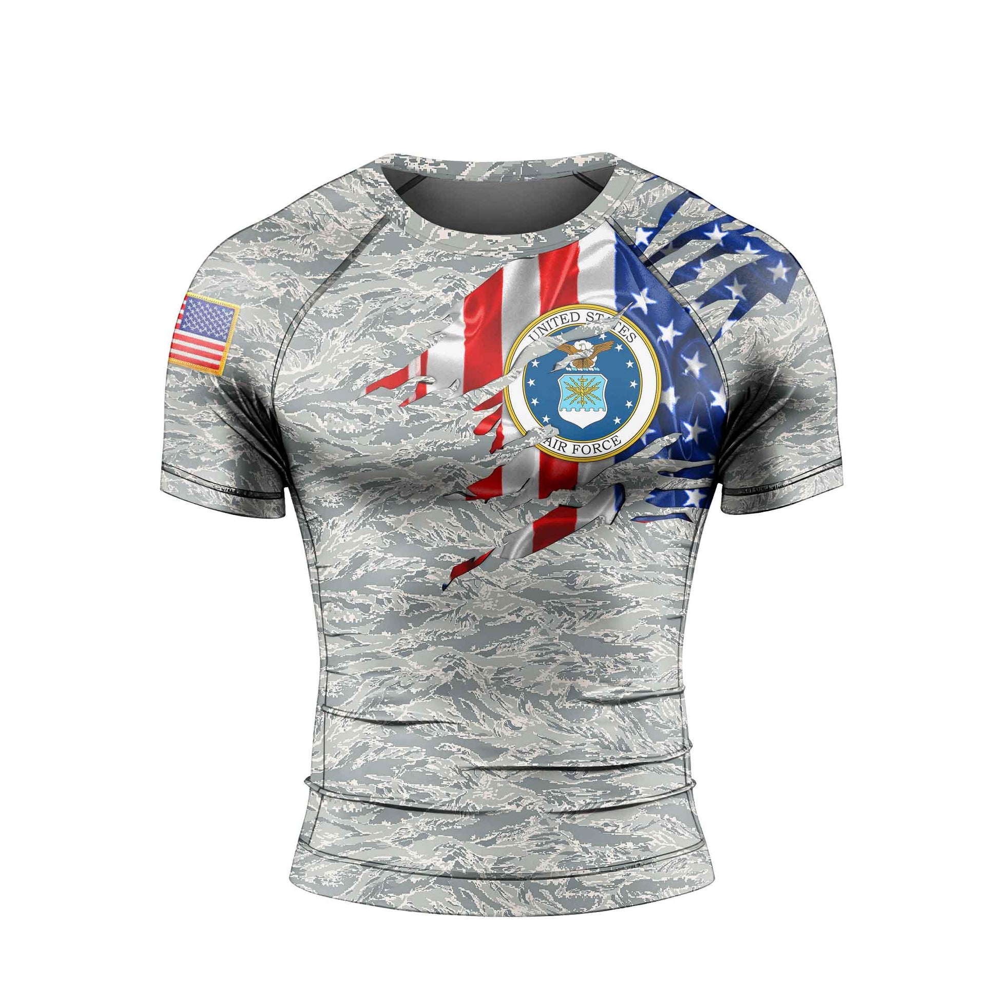 US Air Force American Flag Camo Men's Short Sleeve Rash Guard