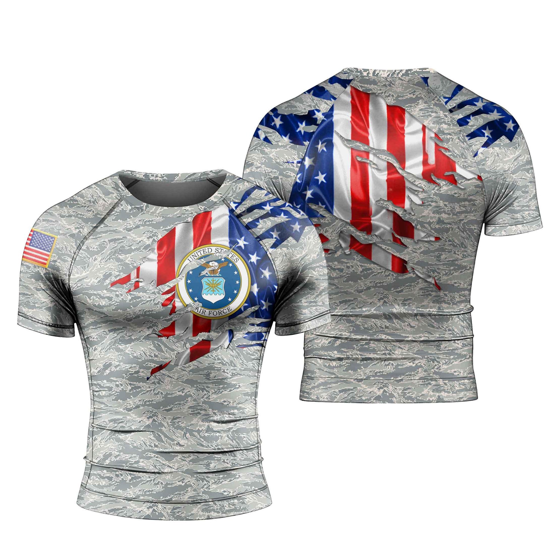 US Air Force American Flag Camo Men's Short Sleeve Rash Guard