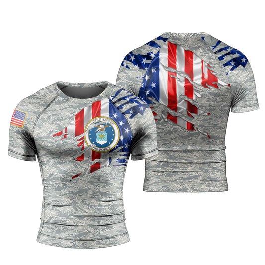 US Air Force American Flag Camo Men's Short Sleeve Rash Guard