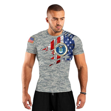 US Air Force American Flag Camo Men's Short Sleeve Rash Guard