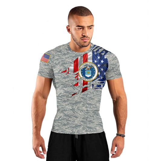 US Air Force American Flag Camo Men's Short Sleeve Rash Guard