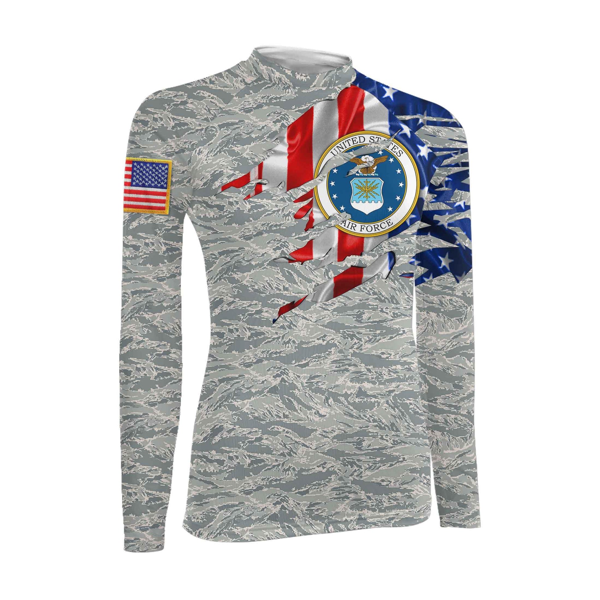 US Air Force American Flag Camo Women's Long Sleeve Rash Guard