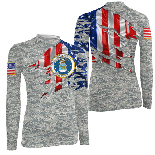 US Air Force American Flag Camo Women's Long Sleeve Rash Guard