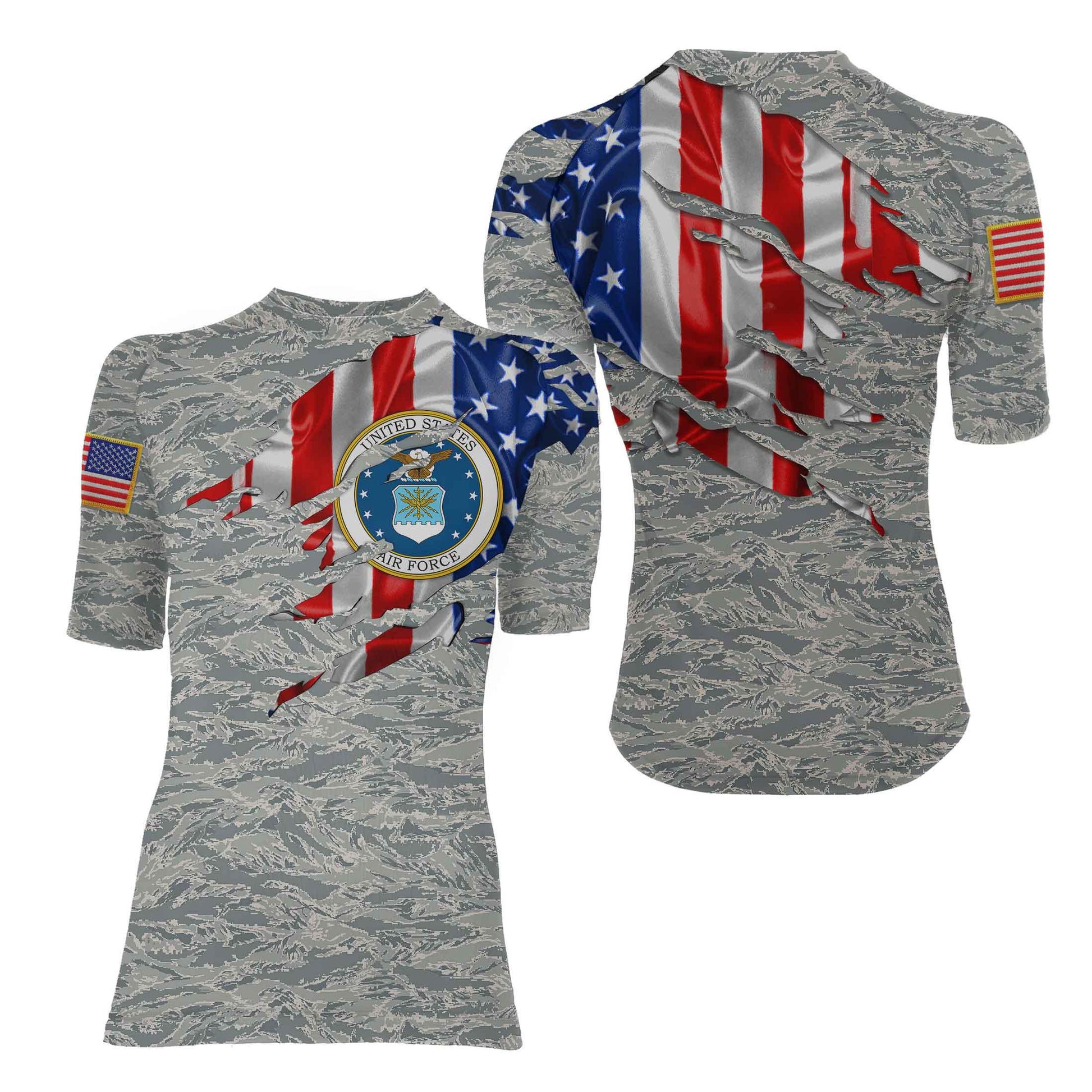 US Air Force American Flag Camo Women's Short Sleeve Rash Guard