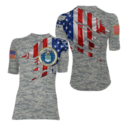 US Air Force American Flag Camo Women's Short Sleeve Rash Guard