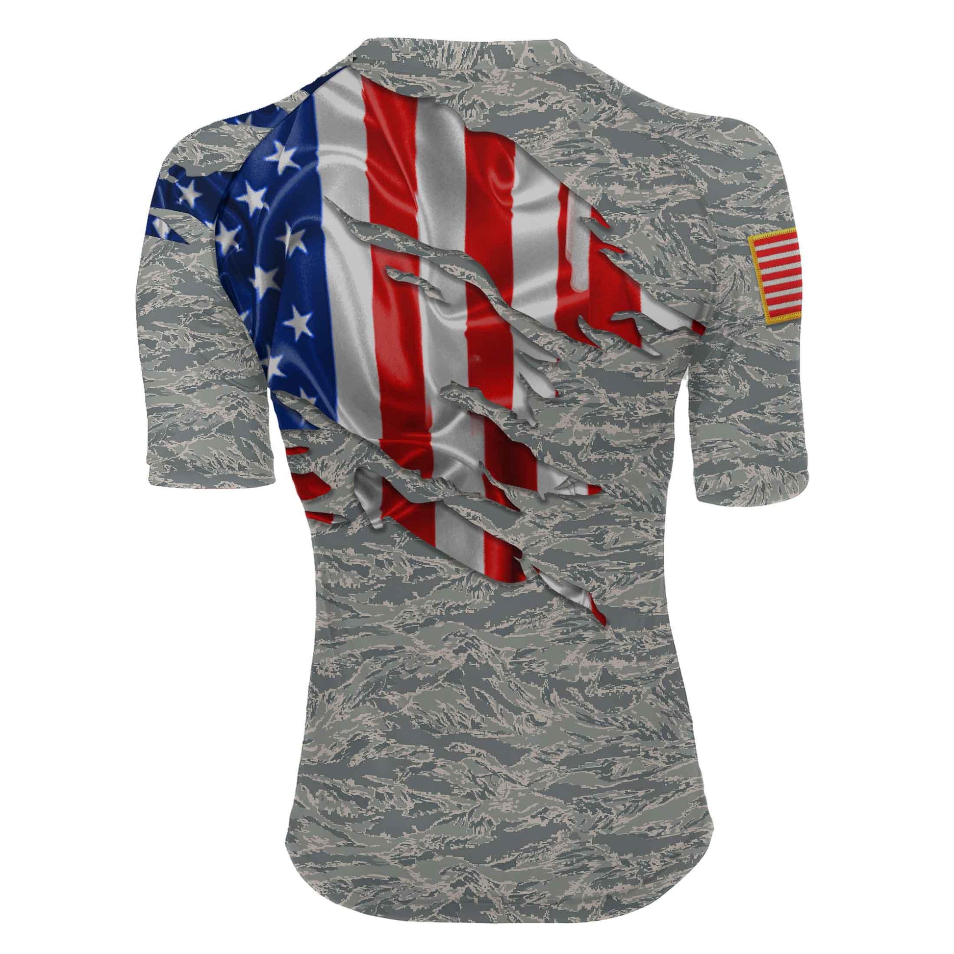 US Air Force American Flag Camo Women's Short Sleeve Rash Guard