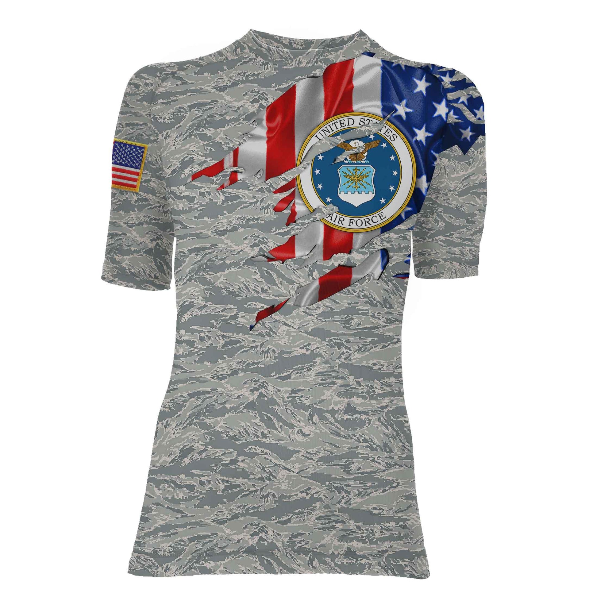 US Air Force American Flag Camo Women's Short Sleeve Rash Guard